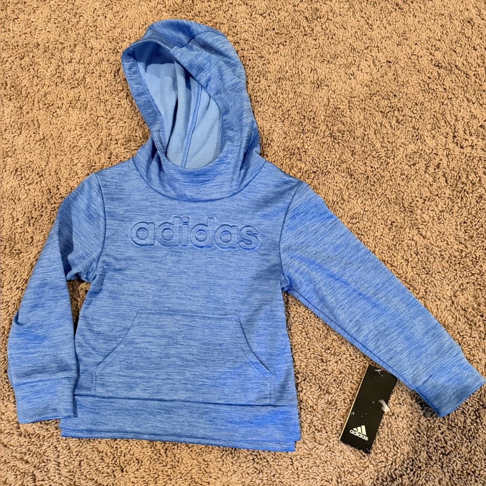 adidas Kids Blue Pullover Hoodie with Embossed Logo